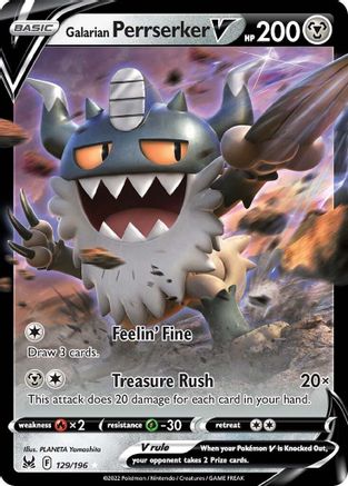 Galarian Perrserker V 129/196/196 - Holofoil SWSH11 Lost Origin - Ultra Rare